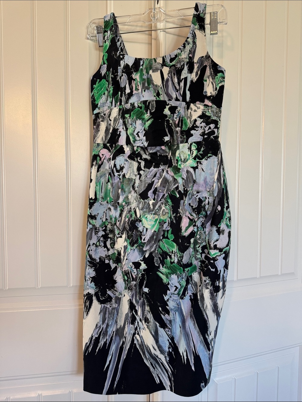Milly Abstract Brushstroke Midi Dress in Black and Green